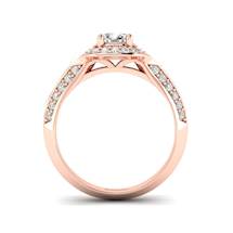 Diamond Halo Engagement Ring Meneka with Double Diamond Channels in Rose Gold 