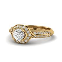 Yellow Gold Diamond Halo Engagement Ring Meneka with Double Diamond Channels