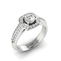 Halo Diamond Engagement Ring Dragoneye with Double Diamond Channels in White Gold 