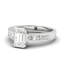 White Sapphire Emerald cut Engagement Ring Messardi in White Gold 