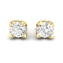 White Sapphire Earrings Yellow Gold Tulip Design
