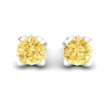 Yellow Sapphire Earrings White Gold Tulip Design