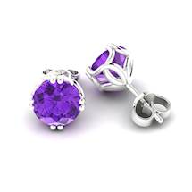 Amethyst White Gold Coated Braid Round Stud Earrings