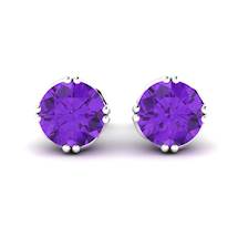 Amethyst White Gold Coated Braid Round Stud Earrings