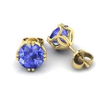 Blue Sapphire Earrings Yellow Gold Braid Round Design