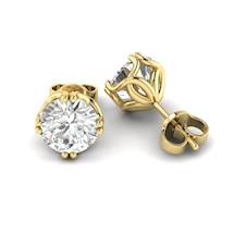 White Sapphire Earrings Yellow Gold Braid Round Design