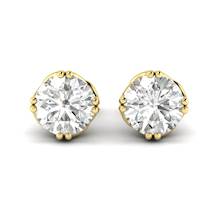 White Sapphire Earrings Yellow Gold Braid Round Design