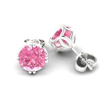 Pink Sapphire Earrings Sterling Silver Braid Round Design