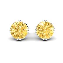 Yellow Sapphire Earrings White Gold Braid Round Design