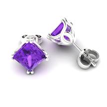 Amethyst White Gold Coated Braid Square Stud Earrings