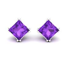 Amethyst White Gold Coated Braid Square Stud Earrings