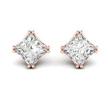 Cubic Zirconia Rose Gold Braid Square Stud Earrings