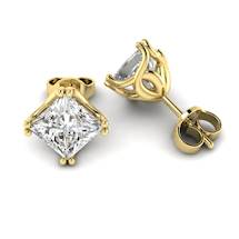 White Sapphire Earrings Yellow Gold Braid Square Design