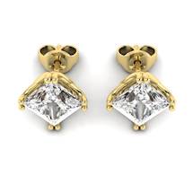 White Sapphire Earrings Yellow Gold Braid Square Design