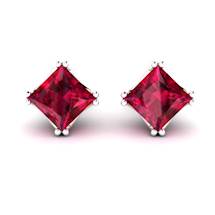 Ruby White Gold Braid Square Stud Earrings