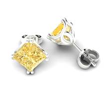 Yellow Sapphire Earrings Sterling Silver Braid Square Design