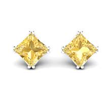 Yellow Sapphire Earrings Sterling Silver Braid Square Design