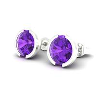 Amethyst White Gold Coated Eye of Venus Stud Earrings