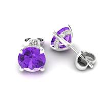Amethyst Sterling Silver Floral Crown Stud Earrings