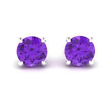 Amethyst Sterling Silver Floral Crown Stud Earrings