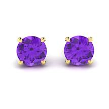 Amethyst Yellow Gold Coated Floral Crown Stud Earrings