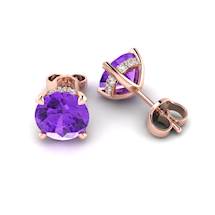 Amethyst Rose Gold Coated Floral Crown Stud Earrings