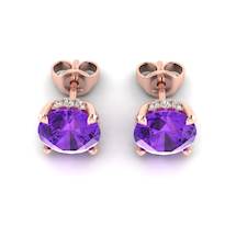 Amethyst Rose Gold Coated Floral Crown Stud Earrings