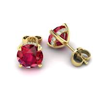 Ruby Yellow Gold Floral Crown Stud Earrings