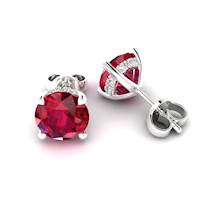 Ruby White Gold Floral Crown Stud Earrings