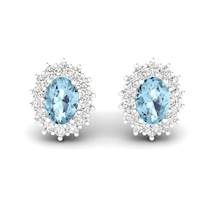 Blue Topaz White Gold Coated Princess Kate Stud Earrings