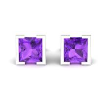 Amethyst White Gold Coated Watchtower Stud Earrings