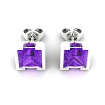 Amethyst White Gold Coated Watchtower Stud Earrings