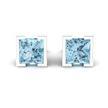 Blue Topaz White Gold Coated Watchtower Stud Earrings
