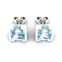 Blue Topaz White Gold Coated Watchtower Stud Earrings