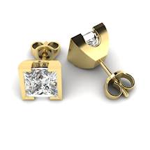 Cubic Zirconia Yellow Gold Watchtower Stud Earrings