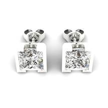 Cubic Zirconia White Gold Watchtower Stud Earrings