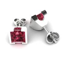 Garnet White Gold Coated Watchtower Stud Earrings