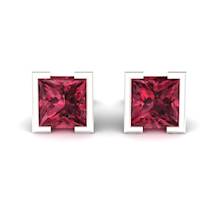 Garnet White Gold Coated Watchtower Stud Earrings