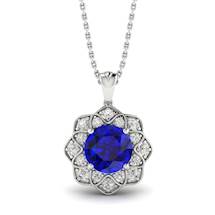 Blue Sapphire White Gold Fine Gemstone Necklace Santorini