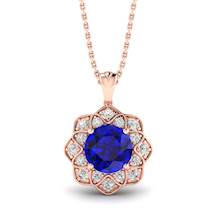 Blue Sapphire Rose Gold Fine Gemstone Necklace Santorini