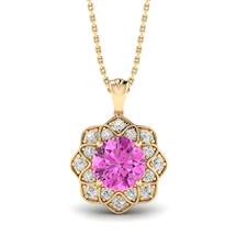 Pink Sapphire Yellow Gold Fine Gemstone Necklace Santorini