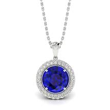 Blue Sapphire White Gold Fine Gemstone Necklace Aura