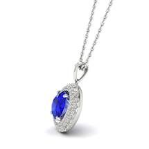 Blue Sapphire White Gold Fine Gemstone Necklace Aura