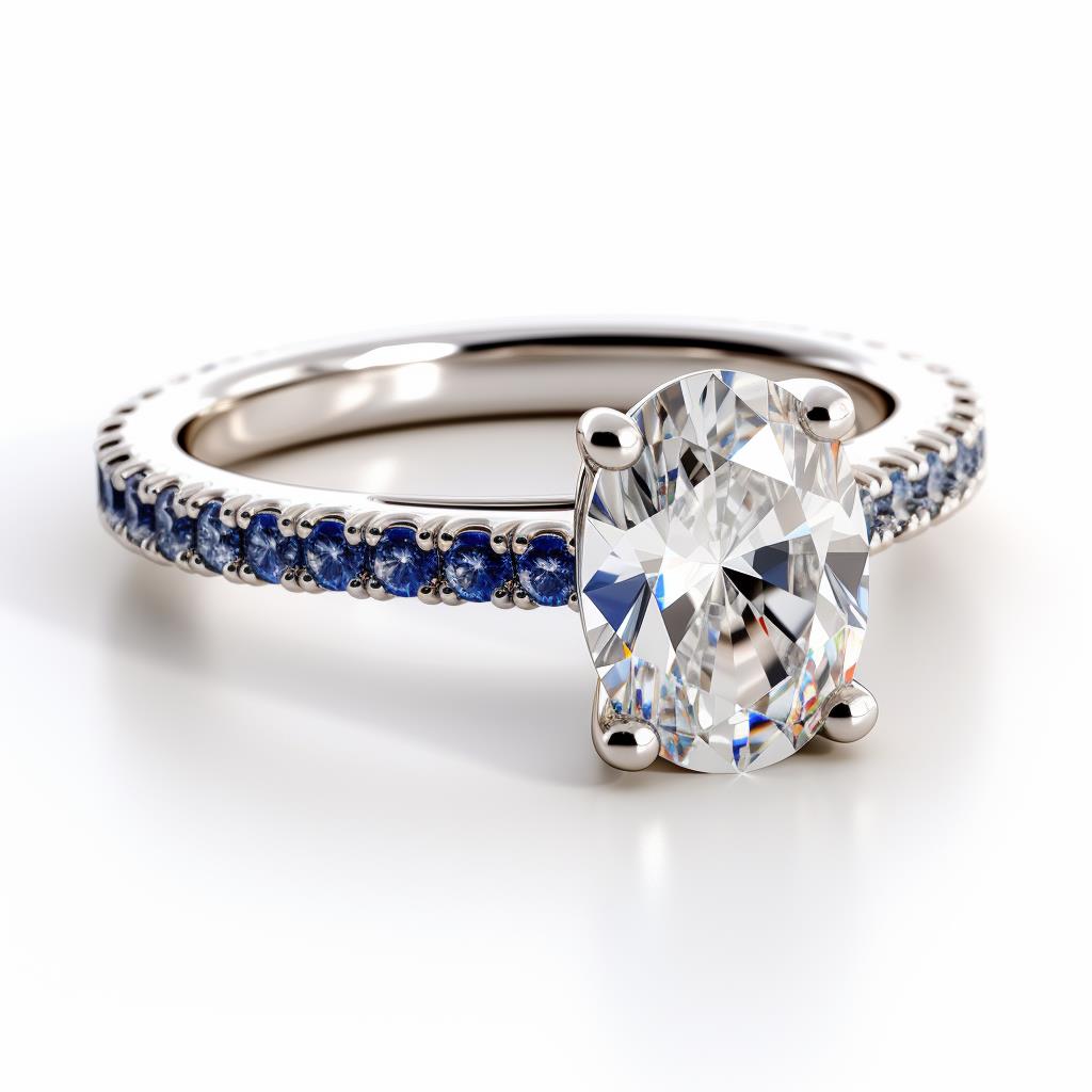 Round diamond engagement ring with blue sapphire accent stones Viola