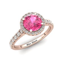 Sapphire Engagement Ring 6mm Round Pink Sapphire in Rose Gold with White Cluster Stones