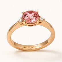 14K rose gold engagement ring with pinkish brown zircon and diamond accents by Brilliyond Jewellery, top view.