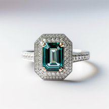 Double Halo Emerald Cut Green Sapphire Engagement Ring 2.0ct Alyna
