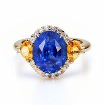 Blue sapphire engagement ring with yellow sapphire side stones