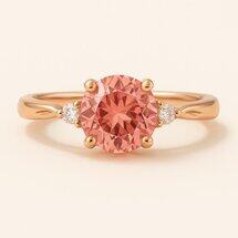 14K rose gold ring by Brilliyond Jewellery with round pinkish brown Sri Lankan zircon and diamond accents, elegant design.