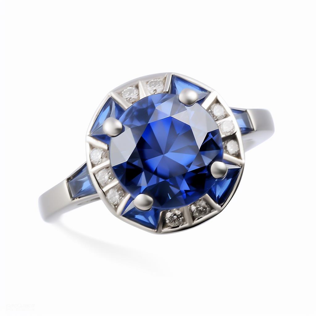 blue sapphire art deco style engagement ring